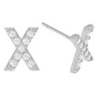 Journee Collection 1/5 Ct. T.w. Round-cut Cubic Zirconia Initial Stud Pave Set Earrings - Silver, X, Girl's, Silver