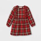 Toddler Girls' Sparkle Plaid Button-front Long Sleeve Dress - Cat & Jack Red