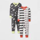 Baby Boys' 2pk Puppies Striped Snug Fit Pajama Romper - Cat & Jack 12m, Gray/green/black