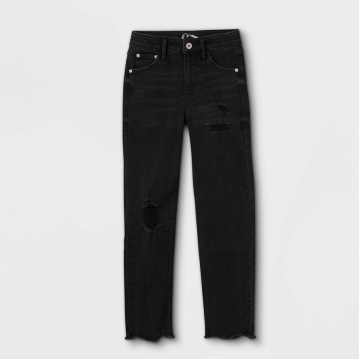 Girls' Distressed Girlfriend Mid-rise Jeans - Art Class Black