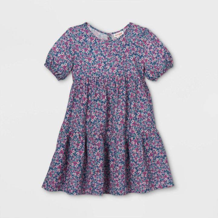 Girls' Tiered Floral Dress - Cat & Jack Pink/teal