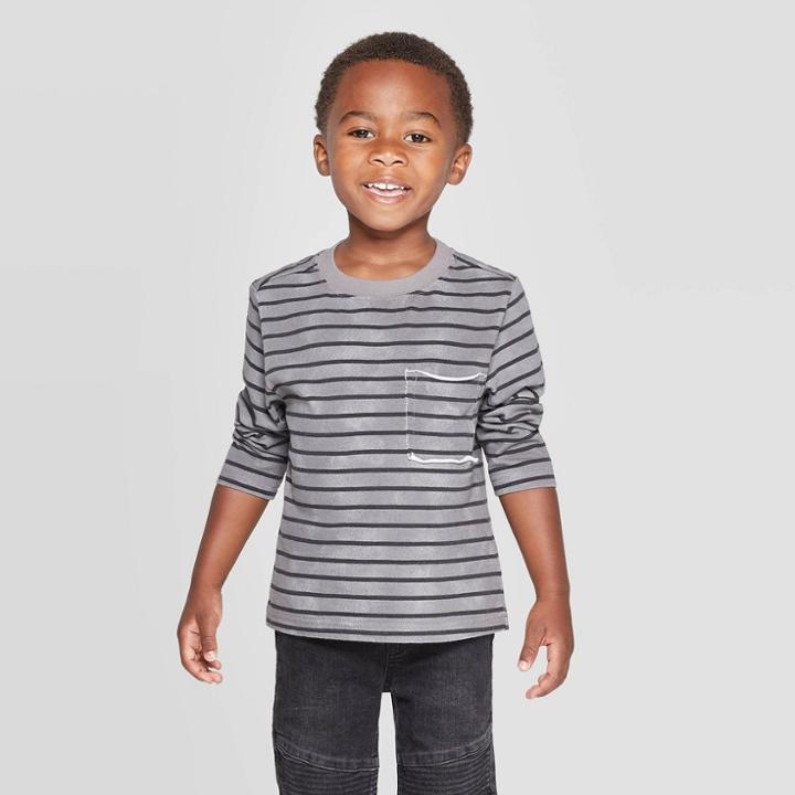 Toddler Boys' Long Sleeve Striped Pocket T-shirt - Art Class Black 3t, Boy's, Gray