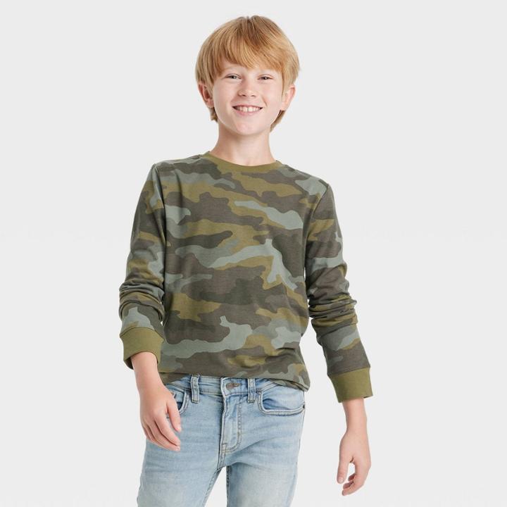 Boys' Long Sleeve Camo Print T-shirt - Cat & Jack Olive Green