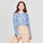 Women's Floral Print Relaxed Fit Long Sleeve Collared Button-down Shirt - A New Day Blue