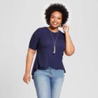Women's Plus Size Rib Drapey T-shirt - Ava & Viv Navy