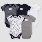Burt's Bees Baby Boys' Organic Cotton 5pk Short Sleeve Bodysuit Set Solid/stripes - Blueberry