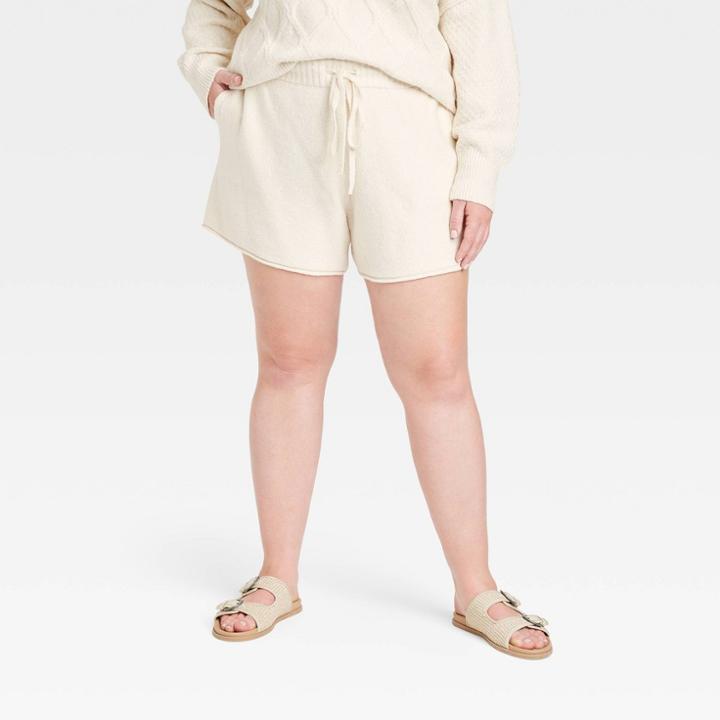 Women's Plus Size High-rise Tie-front Jogger Shorts - Universal Thread Cream