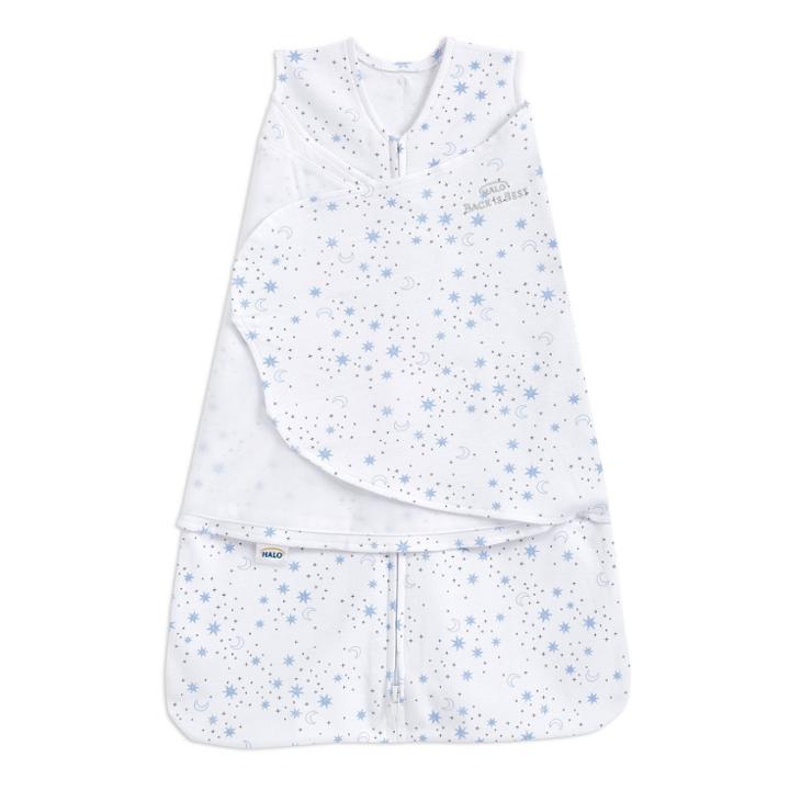 Halo Innovations Sleepsack 100% Cotton Swaddle Wrap Midnight Moons - Blue Newborn