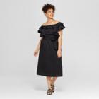 Women's Plus Size Wrap Tie Bardot Midi Dress - Who What Wear Black X