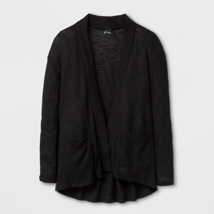 Girls' Open Cardigan With Patch Pockets Art Class - Black