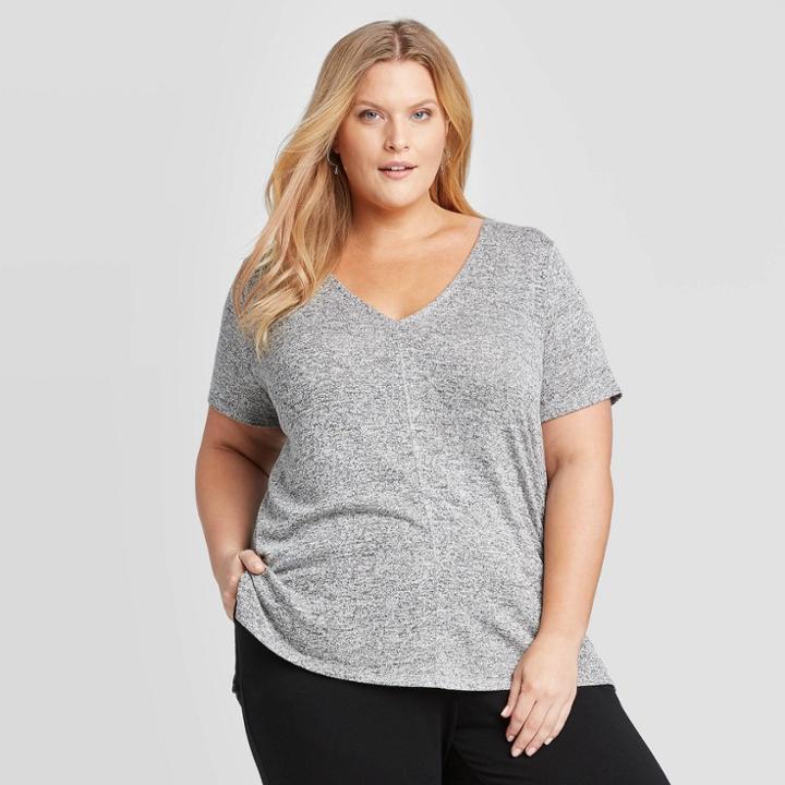 Women's Plus Size Short Sleeve V-neck Snit T-shirt - Ava & Viv Gray X, Women's