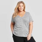 Women's Plus Size Short Sleeve V-neck Snit T-shirt - Ava & Viv Gray X, Women's