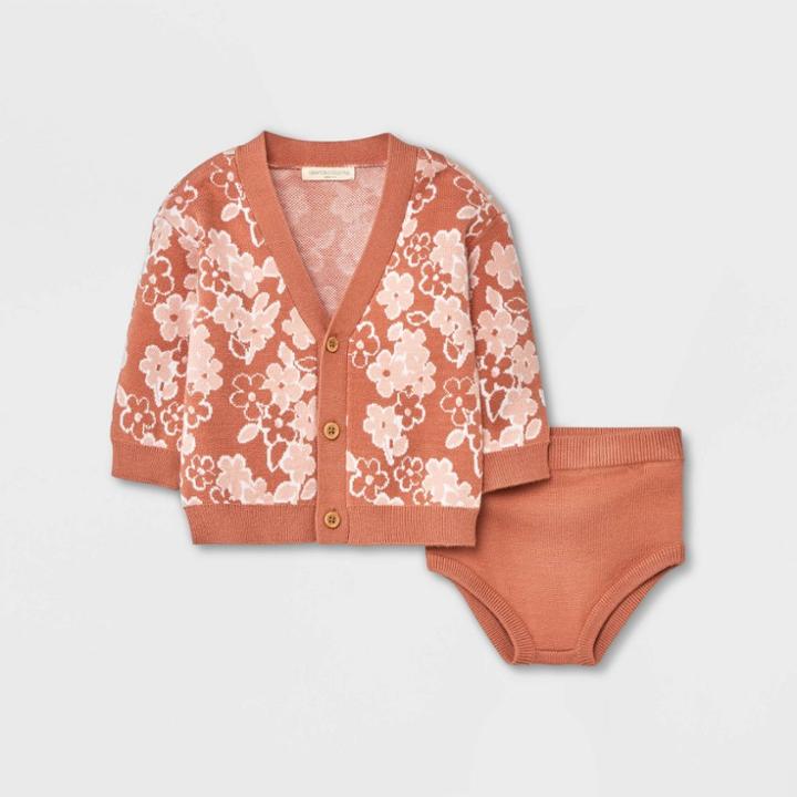 Grayson Collective Baby Floral Top & Bottom Set - Brown Newborn