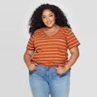 Women's Plus Size Monterey Striped Short Sleeve V-neck Pocket T-shirt - Universal Thread Brown