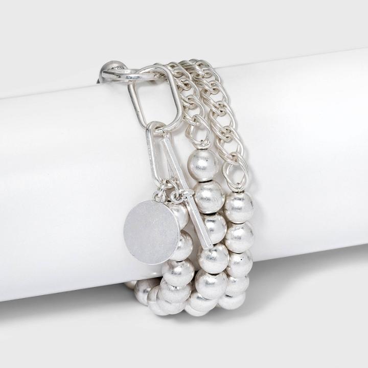 Disc Charm Chain And Beaded Stretch Toggle Bracelet Set 3pc - Universal Thread Worn