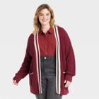 Women's Plus Size Open-front Cardigan - Universal Thread Burgundy Striped 1x, Red