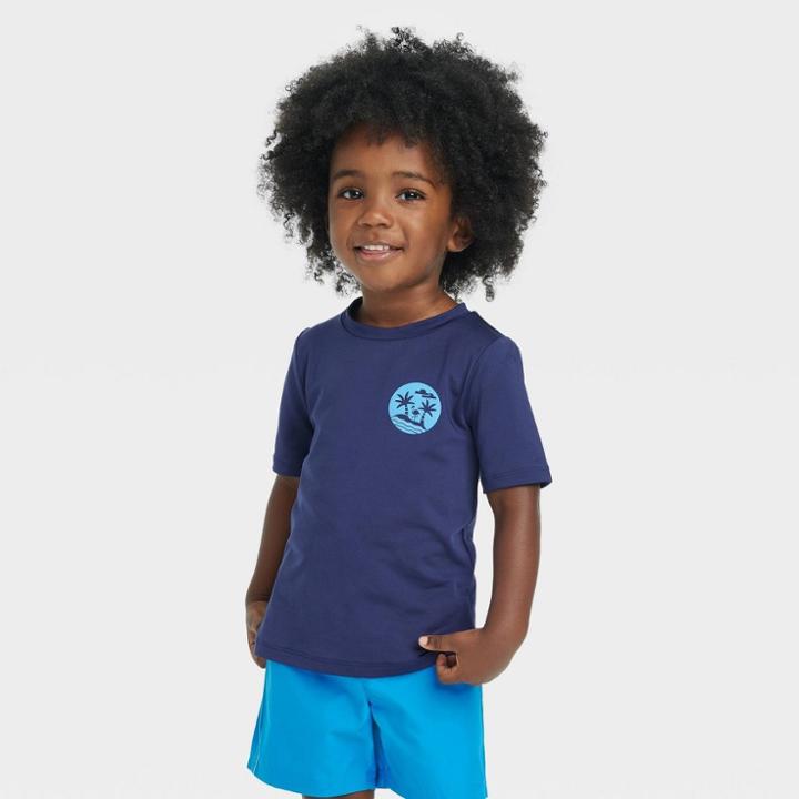Toddler Boys' Tree Rash Guard Top - Cat & Jack Navy Blue