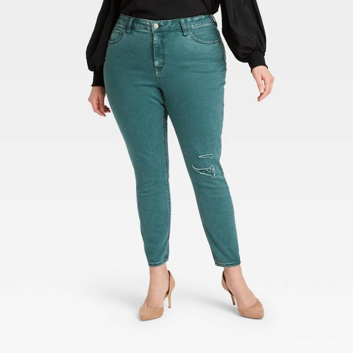 Women's Plus Size High-rise Skinny Jeans - Ava & Viv Green
