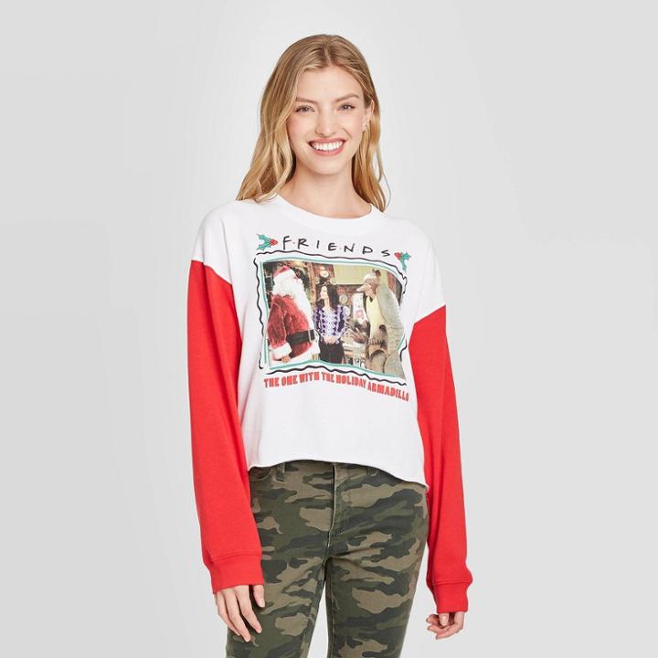 Women's Friends Armadillo Ugly Holiday Graphic Sweatshirt - White