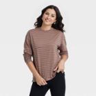 Women's Striped Long Sleeve French T-shirt - A New Day Brown