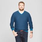 Men's Tall Striped Long Sleeve V-neck Sweater - Goodfellow & Co Blue