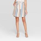 Women's Striped Mini A-line Skirt - A New Day Cream