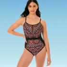 Women's Slimming Control Mesh Inset One Piece Swimsuit - Beach Betty By Miracle Brands Multi Black S, Women's, Size: Small,