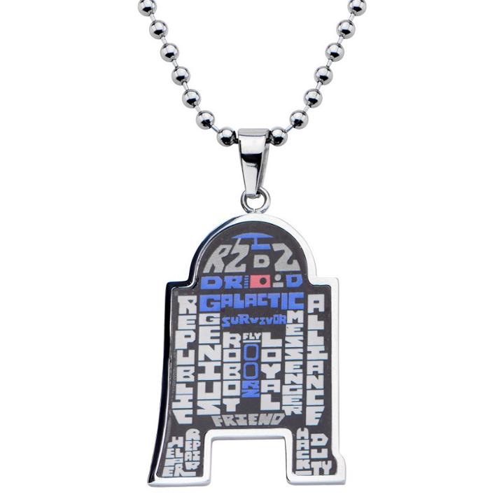 Men's Star Wars Stainless Steel R2-d2 Typography Art Pendant With Chain (22), Size: