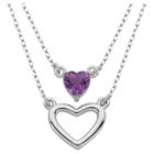 Prime Art & Jewel Sterling Silver Genuine Amethyst Layered Heart Necklace,
