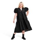 Women's Plus Size Tiered Ruffle Edge Puff Sleeve Midi Dress - Kika Vargas X Target Black