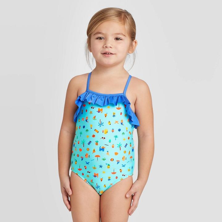 Toddler Girls' Icon One Piece Swimsuits - Cat & Jack Pleasant Turquoise 12m, Toddler Girl's, Blue