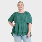 Women's Plus Size Short Sleeve Round Neck Babydoll Blouse - Knox Rose Green