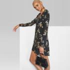 Women's Floral Print Long Sleeve V-neck Woven Dress - Wild Fable Black