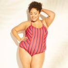 Women's Plus Size Lace-up Back One Piece Swimsuit - Kona Sol Red Stripe 22w,