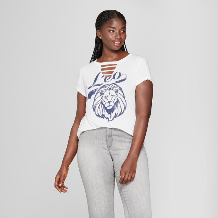 Women's Plus Size Short Sleeve Leo Sign Art Graphic T-shirt - Modern Lux (juniors') White