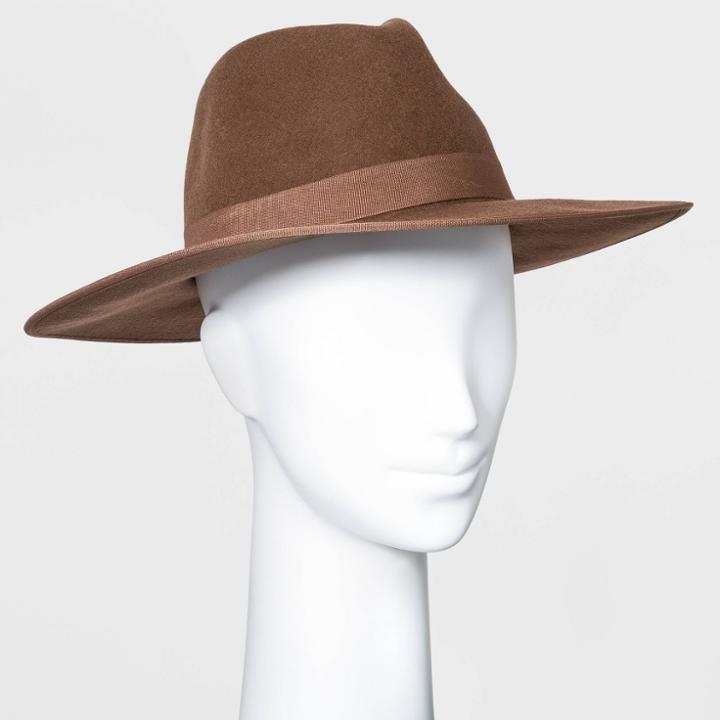 Women's Wide Brim Felt Fedora Hat - A New Day Brown