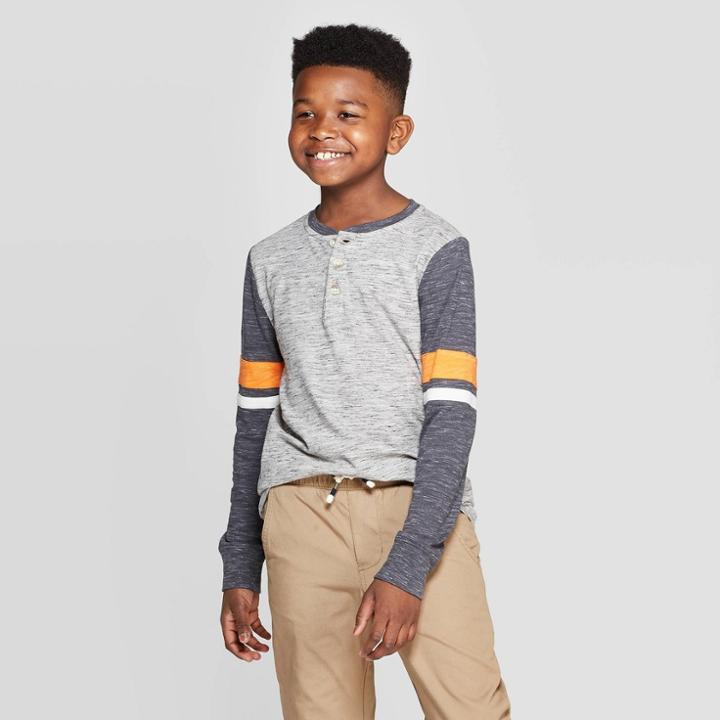 Boys' Long Sleeve Henley Shirt - Cat & Jack Gray/orange