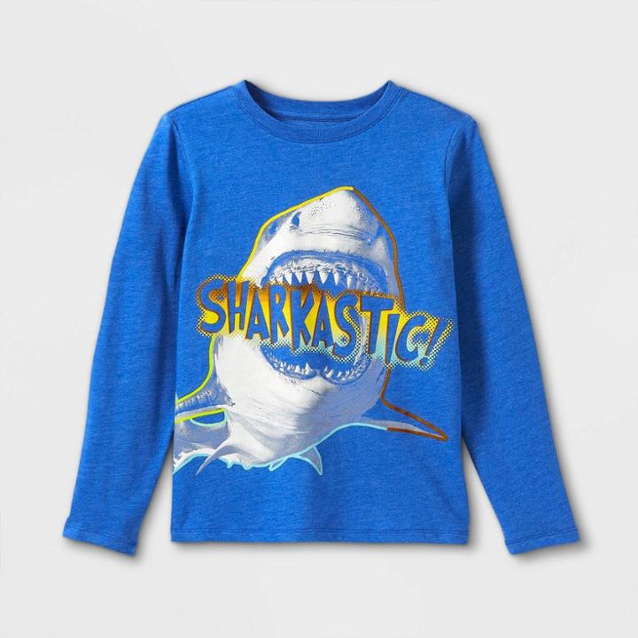 Boys' 'sharkastic' Graphic Long Sleeve T-shirt - Cat & Jack Cobalt Blue
