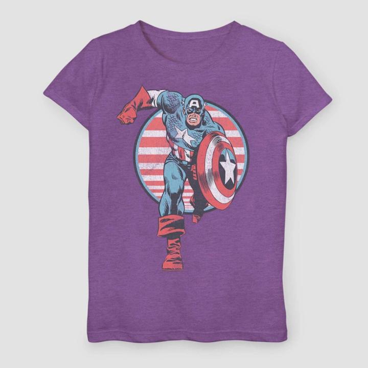 Girls' Marvel Captain America Charge Short Sleeve T-shirt - Purple