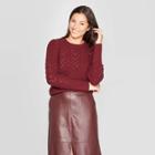 Women's Long Sleeve Crewneck Stitch Detail Pullover Sweater - A New Day Burgundy L, Size: