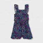 Toddler Girls' Ruffle Sleeve Romper - Cat & Jack Navy