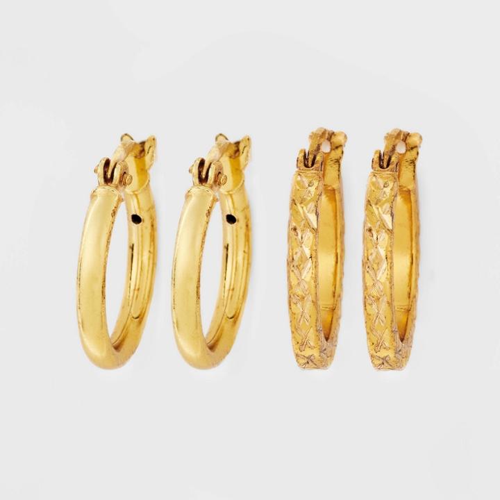 14k Gold Plated Click Top Duo Hoop Earring Set 2pc - A New Day Gold