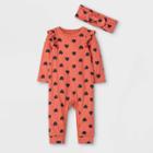 Baby Girls' Heart Rib Romper With Headband - Cat & Jack Red/charcoal Gray Newborn