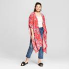 Women's Plus Size Floral Print Kimono - Xhilaration Coral X-1x, Pink