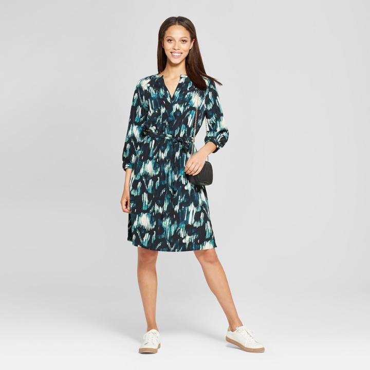 Women's Long Sleeve Tunic Dress With Side Slits - Mossimo Green