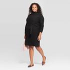 Women's Plus Size Long Sleeve Turtleneck Belted Sweater Dress - A New Day Black 2x, Women's,