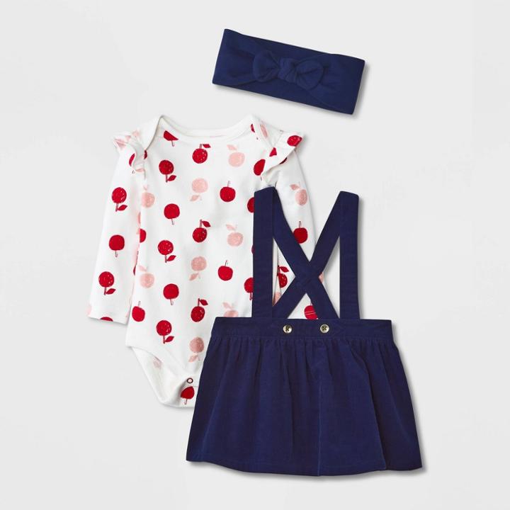 Baby Girls' Apple Corduroy Skirtall Set With Headband - Cat & Jack Navy Blue Newborn