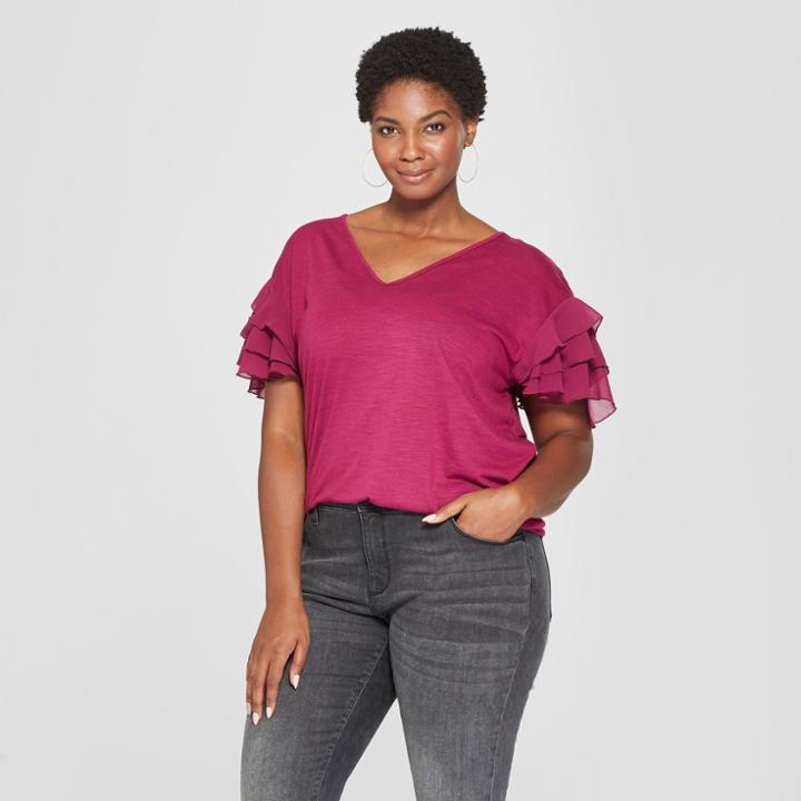 Women's Plus Size Chiffon Short Sleeve Top - Ava & Viv Magenta (pink) X