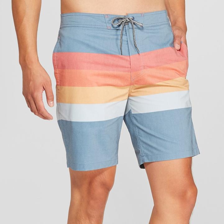 Men's 8.5 Striped Bands Board Shorts - Goodfellow & Co Cadet Blue