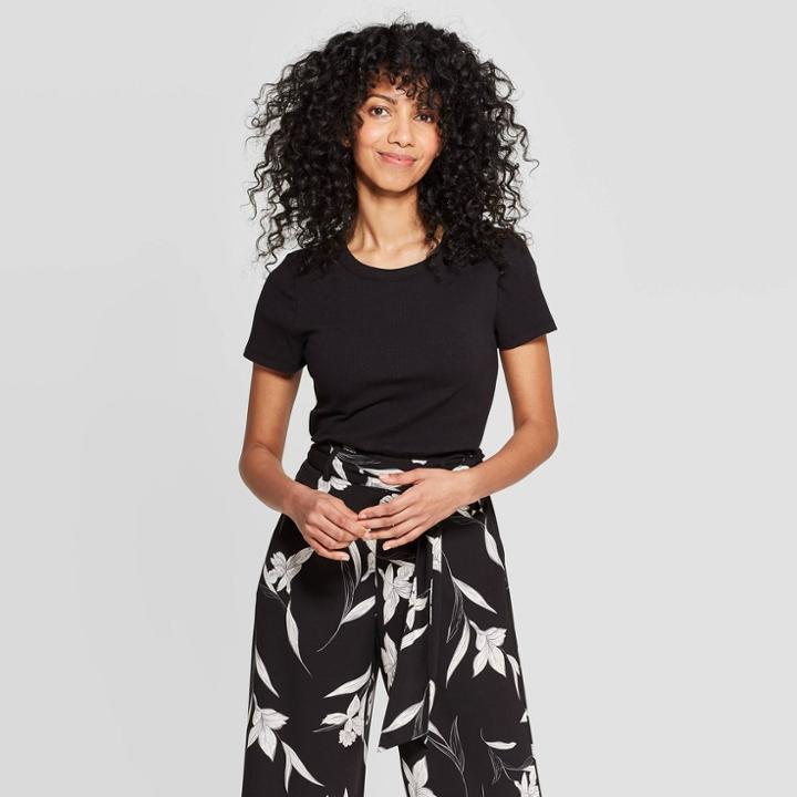 Women's Regular Fit Short Sleeve Crewneck T-shirt - A New Day Black